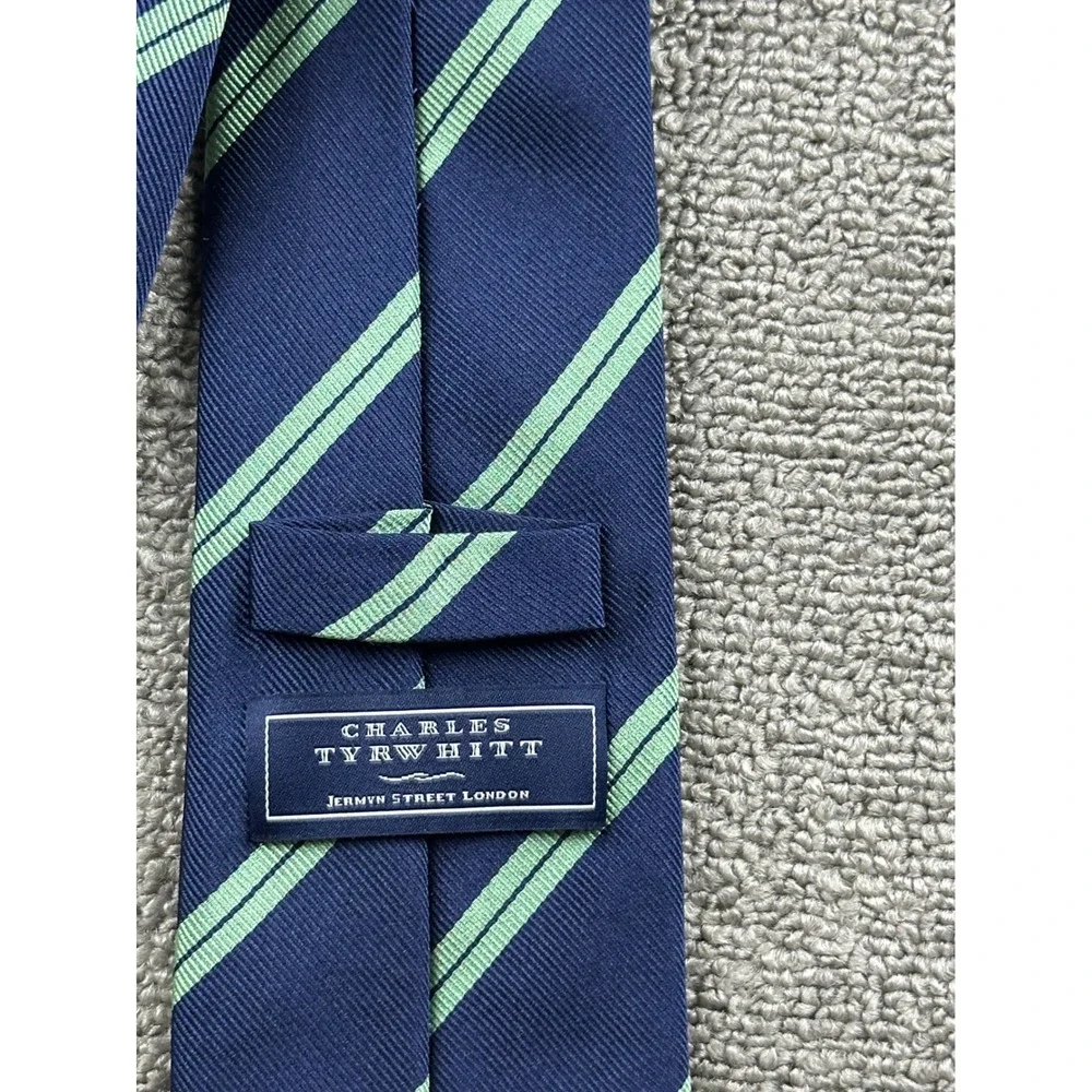 Charles Tyrwhitt Tie Men Navy Blue Green Stripe Jermyn Street London Silk Office